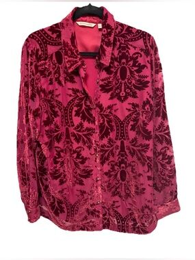 Soft Surroundings burgundy Velvet Burnout Button-Up Shirt Large